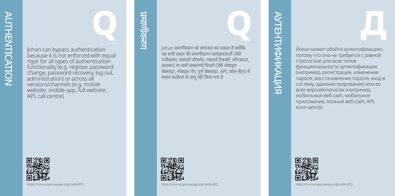 The same card in English, Hindi and Russian